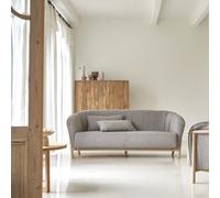 Yas - Sofá de roble macizo y tela gris de 2 plazas H 85 x B 210 x T 82 cm