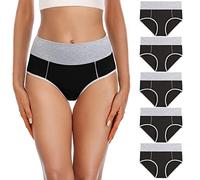 YaShaer Braguita Talle Alto Algodón para Mujer Culotte Bragas de Cintura Alta Cómodo Tallas Grandes 5 Pack