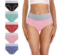 YaShaer Braguita Talle Alto Algodón para Mujer Culotte Bragas de Cintura Alta Cómodo Tallas Grandes 5 Pack