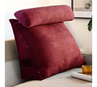 YASHANG Almohada de cuña triangular para lectura con cuello ajustable, cojín de respaldo para sofá cama, cabecero, almohadas de apoyo lumbar (rojo vino)