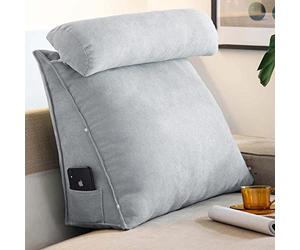 YASHANG Almohada en Cuña Almohada Triangular de Lectura Cojín con Cuello Ajustable, Cojín de Respaldo de Soporte para la Espalda para Sofá Cama, Cabecero Almohadas de Soporte Lumbar (gris)