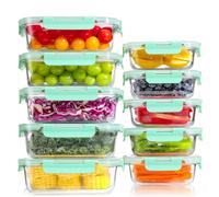 YASHE 10 Piezas Recipientes de Vidrio con Tapas Herméticas, Reutilizables, Apto para Microondas, Horno, Congelador y Lavavajillas, Sin BPA, Fiambrera Cristal, Verde