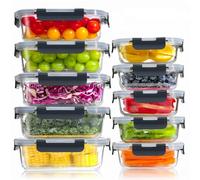 YASHE 10 Piezas Recipientes de Vidrio con Tapas Herméticas, Reutilizables, Apto para Microondas, Horno, Congelador y Lavavajillas, Sin BPA, Fiambrera Cristal, Negro
