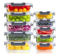 YASHE 10 Piezas Recipientes de Vidrio con Tapas Herméticas, Reutilizables, Apto para Microondas, Horno, Congelador y Lavavajillas - Sin BPA Fiambrera Cristal, Ideal para Conservación de Alimentos