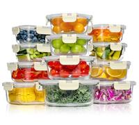 YASHE 12 Piezas Recipientes de Vidrio con Tapas Herméticas, Reutilizables, Apto para Microondas, Horno, Congelador y Lavavajillas, Sin BPA, Fiambrera Cristal, Blanco