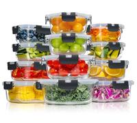 YASHE 12 Piezas Recipientes de Vidrio con Tapas Herméticas, Reutilizables, Apto para Microondas, Horno, Congelador y Lavavajillas, Sin BPA, Fiambrera Cristal, Negro