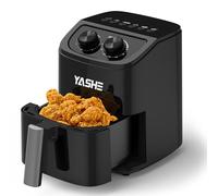 YASHE 2,3L Freidora Aire para 1-2 Personas, Compacta Air Fryer con 6 Opciones de Menú, Doble Mando Manual, Aire Caliente 3D, Cesta Antiadherente Apta para Lavavajillas, Cocina Saludable y Rápida