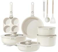 YASHE Batería de Cocina 20 Piezas con Mango Desmontable, Juego de Ollas y Sartenes Antiadherentes de Granito, Sartenes y Ollas Apilables para Inducción, para Caravana y Cocinas Pequeñas, Sin PFOA