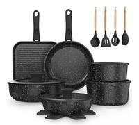 YASHE Batería de Cocina 21 Piezas, Antiadherente, con Mangos Desmontables y Tapas de Vidrio, Compatible con Inducción, Horno y Lavavajillas, Apilable, Gris
