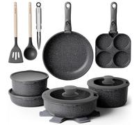 YASHE Batería de cocina antiadherente de 20 piezas - Juego de ollas y sartenes con asas extraíbles, compatible con lavavajillas, apilable, ideal para familias,Gris