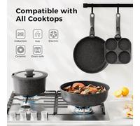 YASHE Batería de cocina antiadherente de 20 piezas - Juego de ollas y sartenes con asas extraíbles, compatible con lavavajillas, apilable, ideal para familias,Negro