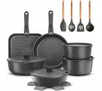 YASHE Batería de Cocina de Granito Antiadherente de 21 Piezas con Mango Extraíble, Juego de Sartenes y Ollas, Aptos para Inducción y Horno, Ahorro de Espacio Apilable