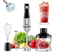 YASHE Batidora de mano, batidora de acero inoxidable 5 en 1, 1000 W, control de velocidad variable, incluye picadora, batidor de varillas, vaso medidor - ideal para alimentos para bebé, salsas y sopas