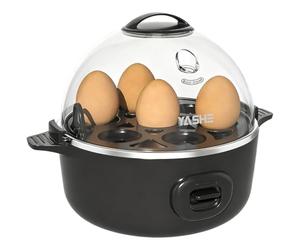 YASHE Cocedor de huevos, 7 huevos duros, para escalfar huevos, tortillas, bandeja y recipiente para huevos libres de BPA, señal acústica