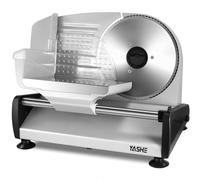 YASHE Cortadora De Fiambre, 150W Cortafiambres Para Carne Y Pan Con Cuchilla De Acero Inoxidable Removible 19cm, Grosor Ajustable 0-15mm, Bloqueo De Seguridad, Patas Ventosa Para Carne, Queso Y Pan