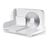 YASHE Cortadora De Fiambre Eléctrica Plegable, 180W, Grosor Ajustable 0-15 Mm, Cuchilla 17 Cm, Compacta, Fácil De Guardar, Para Fiambres, Pan, Queso, Blanca