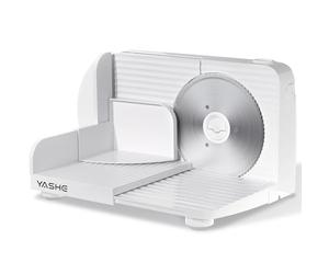 YASHE Cortadora De Fiambre Eléctrica Plegable, 180W, Grosor Ajustable 0-15 Mm, Cuchilla 17 Cm, Compacta, Fácil De Guardar, Para Fiambres, Pan, Queso, Blanca