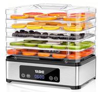 YASHE Deshidratador de Alimentos, 5 Bandejas de Acero Inoxidable, Temporizador 48H & Control de Temperatura, Flujo de Aire 360°, Libre de BPA, 400W para Jerky, Frutas, Hierbas y Golosinas para Perros
