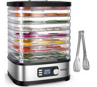 YASHE Deshidratador de Alimentos 8 Bandejas, Temporizador Digital y Control de Temperatura, Bandejas Sin BPA, Hojas de Malla y Rollos de Fruta, Pinzas de Acero Inoxidable, Para Jerky, Frutas, Verduras