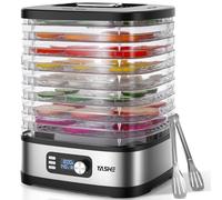 YASHE Deshidratador de Alimentos 8 Bandejas, Tiempo y Temperatura Ajustables 72H, Incluye Rejillas de Malla, Bandeja de Fruta y Pinzas de Acero Inoxidable para Jerky, Frutas, Verduras, Carne, Sin BPA