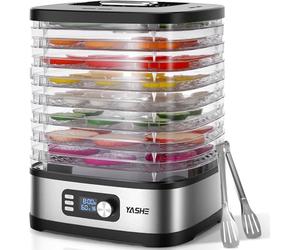 YASHE Deshidratador de Alimentos 8 Bandejas, Tiempo y Temperatura Ajustables 72H, Incluye Rejillas de Malla, Bandeja de Fruta y Pinzas de Acero Inoxidable para Jerky, Frutas, Verduras, Carne, Sin BPA