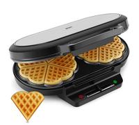 YASHE Gofrera Corazón, 10 Gofres Clásicos en Forma de Corazón con Recubrimiento Antiadherente, 5 Controles de Temperatura Ajustables, Luces Indicadoras, Antidesbordamiento, 1200W, Plata/Negro