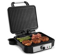 YASHE Grill Sandwichera Plancha, Parrilla Eléctrica con Placas Recubiertas Antiadherentes, Control de Temperatura, Luz Indicadora, Apertura a 180 Grados, Bandeja de Goteo Removible, 1800W, Negro