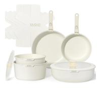 YASHE Juego de 13 Ollas y Sartenes, Juego Ollas Induccion Antiadherente, Juego de Sartenes con Tapas, Sartenes Mango Extraible, Apto para Lavavajillas & Apto para Horno