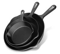 YASHE Juego de 3 Sartenes de Hierro Fundido, Antiadherentes con Necesidad de Curado, Batería de Cocina Resistente y Duradera