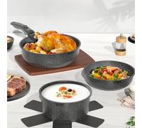 YASHE Juego de ollas y sartenes 15 piezas, revestimiento antiadherente granito, mangos desmontables, Negro