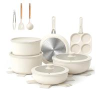 YASHE Batería de Cocina 20 Piezas con Mango Desmontable, Juego de Ollas y Sartenes Antiadherentes de Granito, Sartenes y Ollas Apilables para Inducción, para Caravana y Cocinas Pequeñas, Sin PFOA