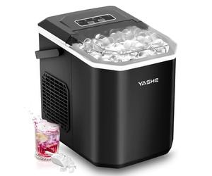 YASHE Máquina de Hielo de Encimera - Cubitos en Forma de Bala en 2 Tamaños, 9 Cubitos en Solo 6 Minutos, Hasta 12 kg de Hielo al Día, Portátil y Autolimpiante con Asa - Ideal para Cocina y Camping