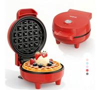 YASHE Mini Gofrera 550W Antiadherente, Rojo | Compacta para desayunos, postres y aperitivos; luz indicadora, mango frío y placas antiadherentes