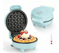 YASHE Mini gofrera de 550 W, con revestimiento antiadherente, luz indicadora, mango de tacto frío, gofrera compacta para desayunos, postres y aperitivos, color azul