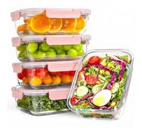 YASHE Paquete de 5 recipientes de vidrio con tapas, 1040 ml, gruesos y duraderos, recipientes de vidrio apilables herméticos para preparación de comidas, almacenamiento de alimentos sin BPA, Rosa