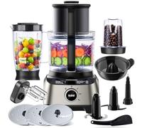 YASHE Procesador de Alimentos 1300W, Robot de Cocina Multifunción con Accesorios incluidos: amasador, licuadora, exprimidor y Molinillo de café, Capacidad 2.5 litros, 3 Velocidades, Función Pulse