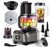 YASHE Procesador de Alimentos Multifuncional, 2,5L Bol & 1,5L Jarra, Batidora, Grinder, Exprimidor, Amasadora, Picadora, Cortadora & Ralladora, 3 Velocidades + Pulse, Bloqueo de Seguridad, 1300W