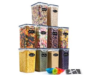 YASHE Recipientes para Alimentos, Botes Cocina, Herméticos, Plástico Sin BPA, con Tapas, para Almacenar Cereales, Pasta, Harina y Azúcar, 10 Piezas,1.5L