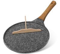 YASHE Sartén para Crepes 26 cm, Antiadhesiva y Plana, para Crepes y Pancakes, con Espátula de Madera, Fácil de Limpiar, Ideal para Crepes, Pancakes y Tortillas