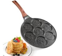 YASHE Sartén para tortitas con caritas sonrientes, 7 cavidades antiadherente de aluminio fundido, 26 cm, apta para inducción, infantil y divertida