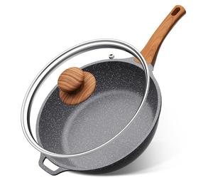 YASHE Sartén Profunda de Granito 30 cm con Tapa - Antiadherente, Compatible con Inducción, Mango Resistente al Calor con Asa Lateral para Mejor Agarre y Control