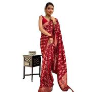 Yashika Banarasi Kanjivaram - Sari de seda jacquard para mujer, exquisito atuendo étnico para fiestas indias, blusa sin costuras incluida, perfecto para bodas y todas las celebraciones, Rojo, talla