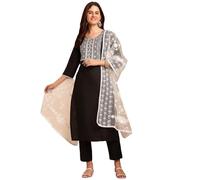Yashika Juego de kurta para mujer: moda que define la gracia y el glamour: ¡eleva tu armario con nuestros juegos de mezcla de algodón!, negro, S