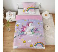 Yasida - Funda nórdica de 140 x 200 cm, unicornio para niño, niña, 1 persona, juego de cama rosa con funda de almohada de 65 x 65 estrellas, arco iris, 3D, diseño impreso, cumpleaños, Navidad