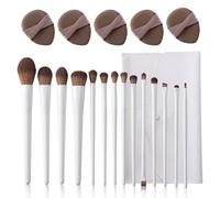 Yasingsi Juego de 14 brochas de maquillaje sintéticas de alta calidad para base de maquillaje en polvo, corrector, sombra de ojos, mezcla de delineador, brochas de maquillaje con soporte y 5 esponjas