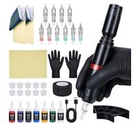 Yaskyly Kit de Máquina de Tatuaje Profesional, Máquina de Tatuar Eléctrica con 10 Buen Agujas para Tatuaje, Tintas Colores Set y Todo Accesorios para Principiantes y Tatuadores Profesionales