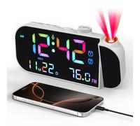 Yaskyly Radio Reloj Despertador Digital con Proyector, Radio Despertador con Proyector, Reloj Digital con Radio FM, Puerto de Carga USB, repetición, Doble Alarma, 4 Niveles de Brillo (Blanco)