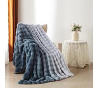 YASMENG Manta de felpa mullida para invierno, cálida, gradiente de color, gris y azul, de pelo largo, 200 x 220 cm, muy suave, acogedora, gruesa, de conejo de piel sintética, para cama, sofá,
