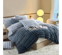 YASMENG Ropa de cama de felpa de 135 x 200 cm, para invierno, gradiente de color gris y azul, de pelo largo, suave, mullida, de piel de conejo, funda nórdica de 2 piezas, para niños con cremallera y