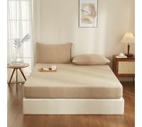 YASMENG Sábana bajera ajustable doble de muselina de 180 x 200 cm, 100 % algodón, color caqui, 180 x 200 cm, de algodón, suave, transpirable, acogedora, adecuada para colchón de 30 cm